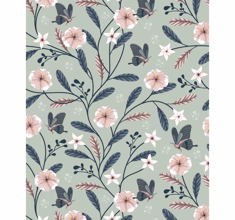 Bloemen vlinderpatronen rolgordijn bloemen en planten - TenStickers