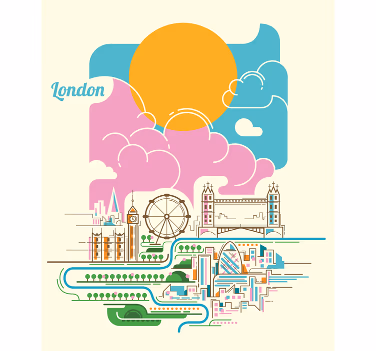 Uitzicht op de skyline van londen wereldmap rolgordijn - TenStickers