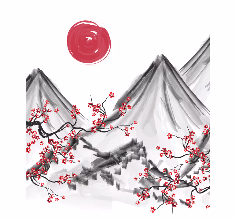 Kunst rolgordijnen Japanse stijl rode zon - TenStickers