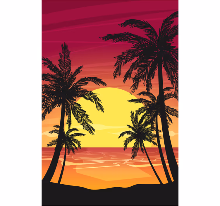 Palm zonsondergang scène rolgordijn bomen - TenStickers