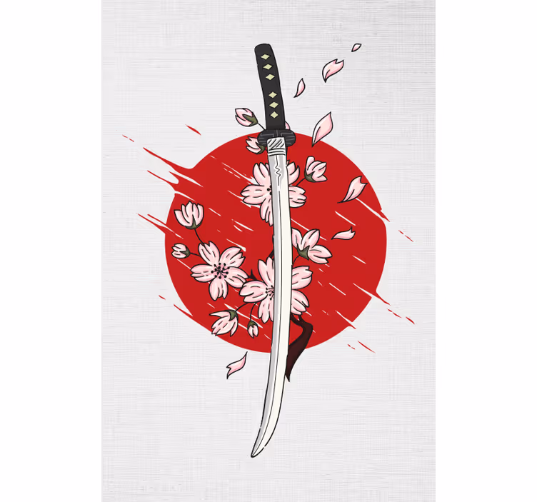 Samurai zwaard bloesems rolgordijn kunst - TenStickers