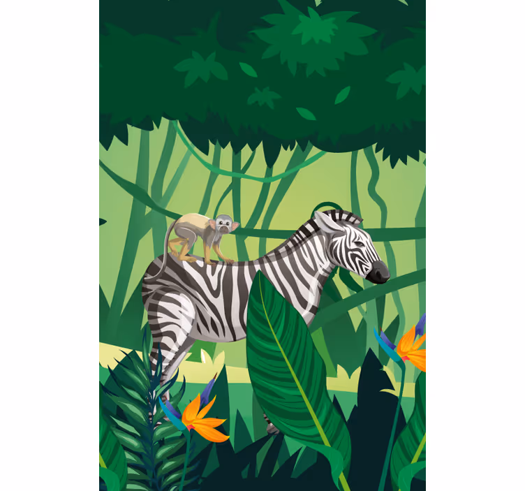 Zebra met aap rolgordijn dieren - TenStickers