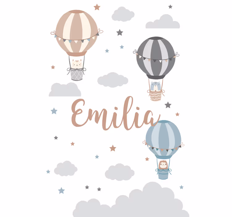 Kunst rolgordijnen Pastelkleurige ballonnen en wolken - TenStickers