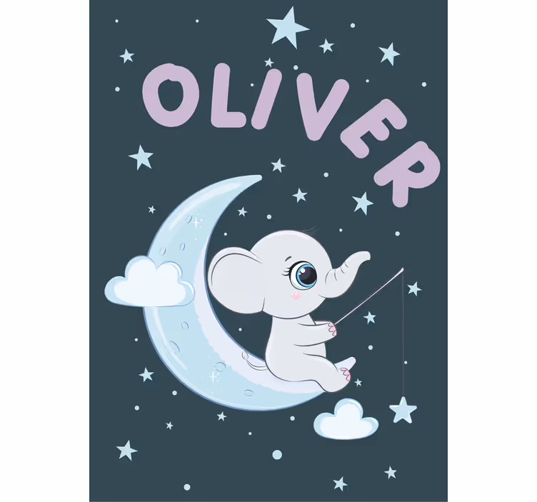 Olifant maan met naam rolgordijn babykamer - TenStickers