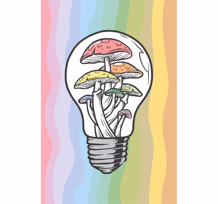 Paddenstoel gloeilamp kunst rolgordijn bloemen en planten - TenStickers