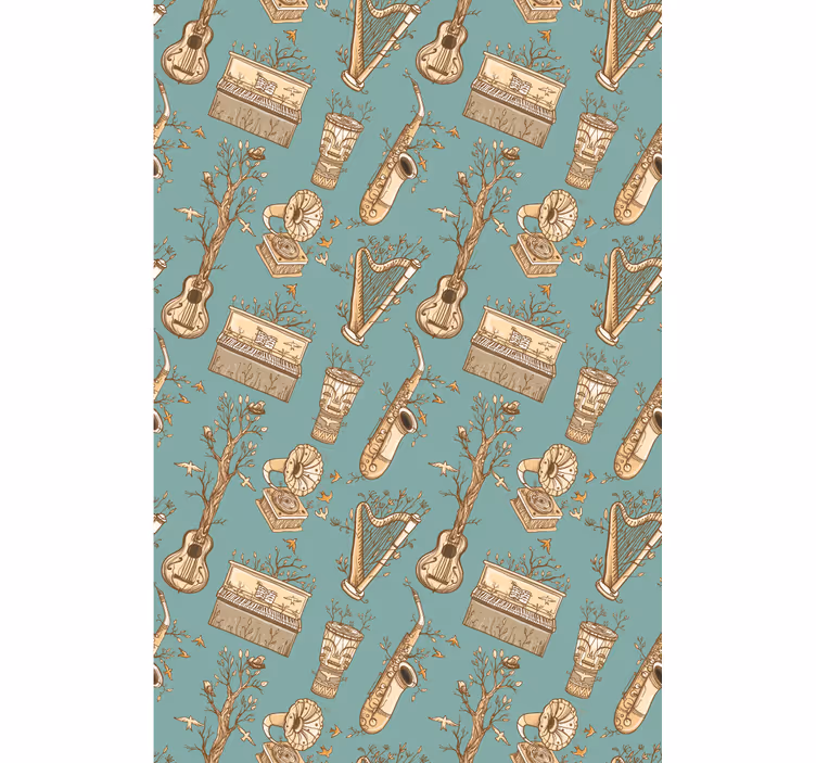 Vintage muziekinstrumenten rolgordijn tienerkamer - TenStickers