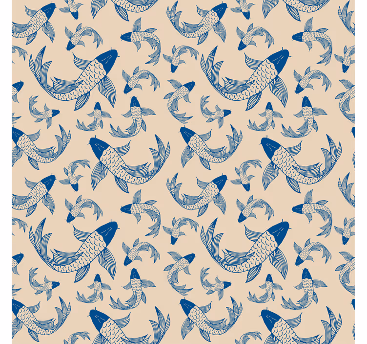 Raambekleding woonkamer Beige en blauwe koivissen - TenStickers