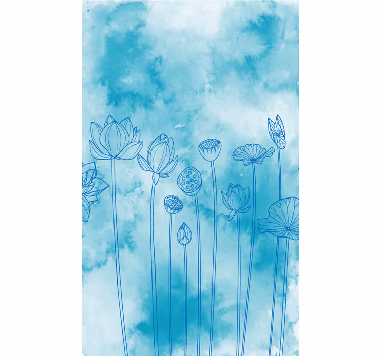 Lotusblauw patroon rolgordijn bloemen en planten - TenStickers