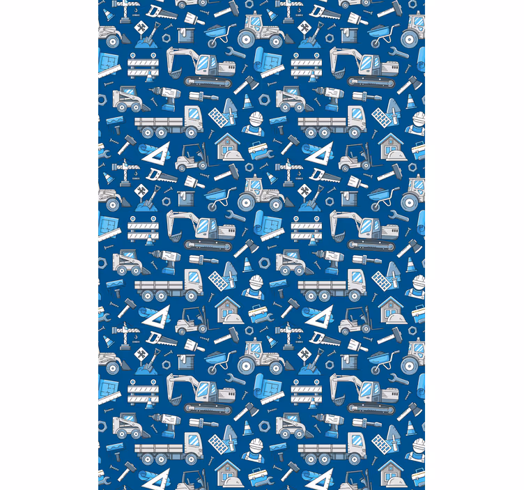 Rolgordijn Witte graafmachines op blauwe achtergrond - TenStickers