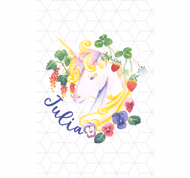 Bloemen eenhoorn met naam kinderkamer rolgordijn - TenStickers