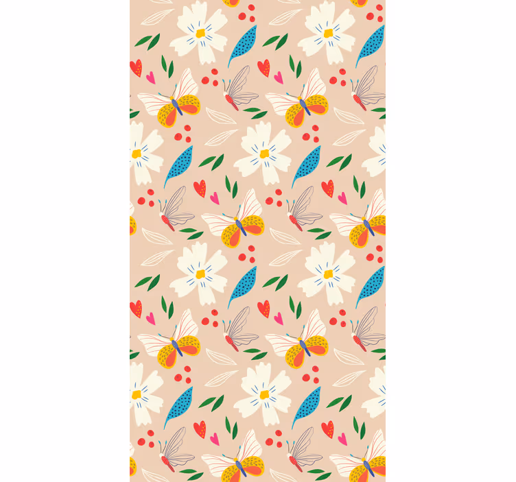 Beige bloemenpatroon rolgordijn vlinders - TenStickers