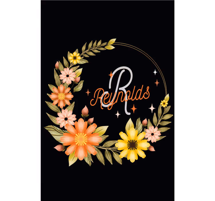 Elegante initiaal en naam rolgordijn bloemen en planten - TenStickers