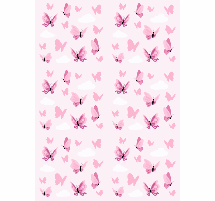 Roze fladderen en wolken rolgordijn vlinders - TenStickers