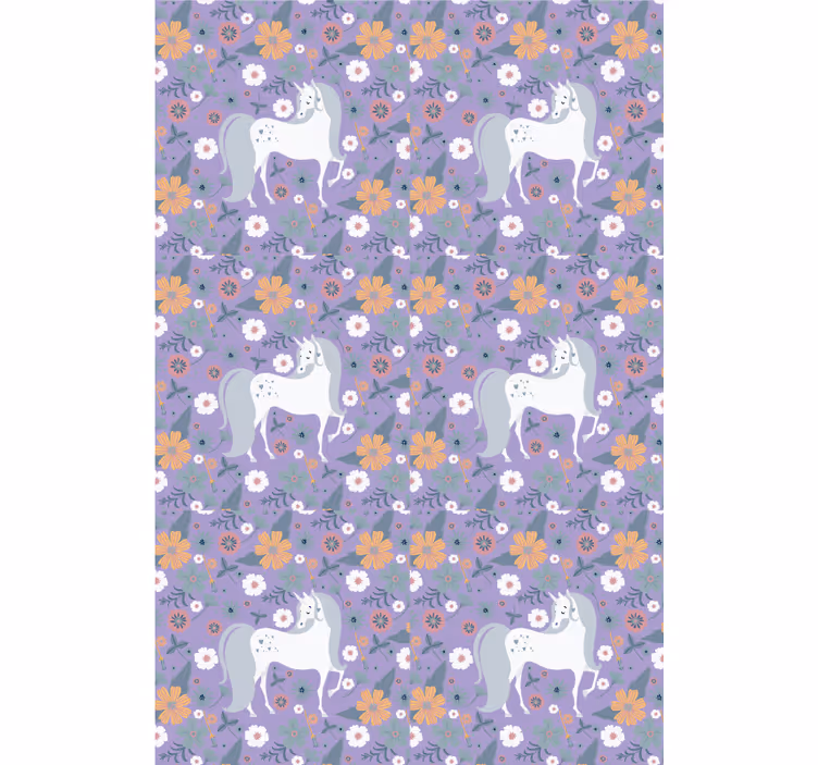 Paarse eenhoorns en bloemen kinderkamer rolgordijn - TenStickers