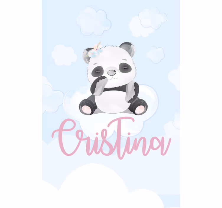 Baby panda zittend met naam kinderkamer rolgordijn - TenStickers