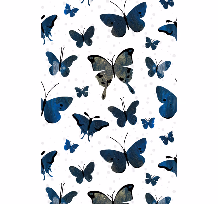 Inspiratie voor blauw en beige patroon rolgordijn vlinders - TenStickers