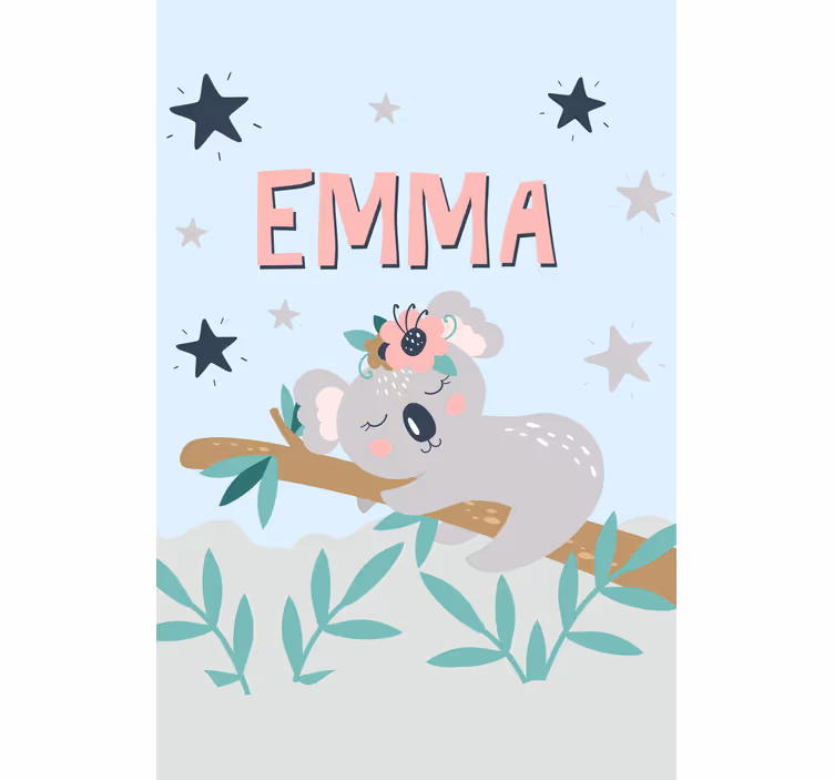 Baby koala met naam kinderkamer rolgordijn - TenStickers