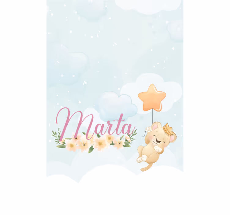 Bby leeuw met ster en naam rolgordijn babykamer - TenStickers
