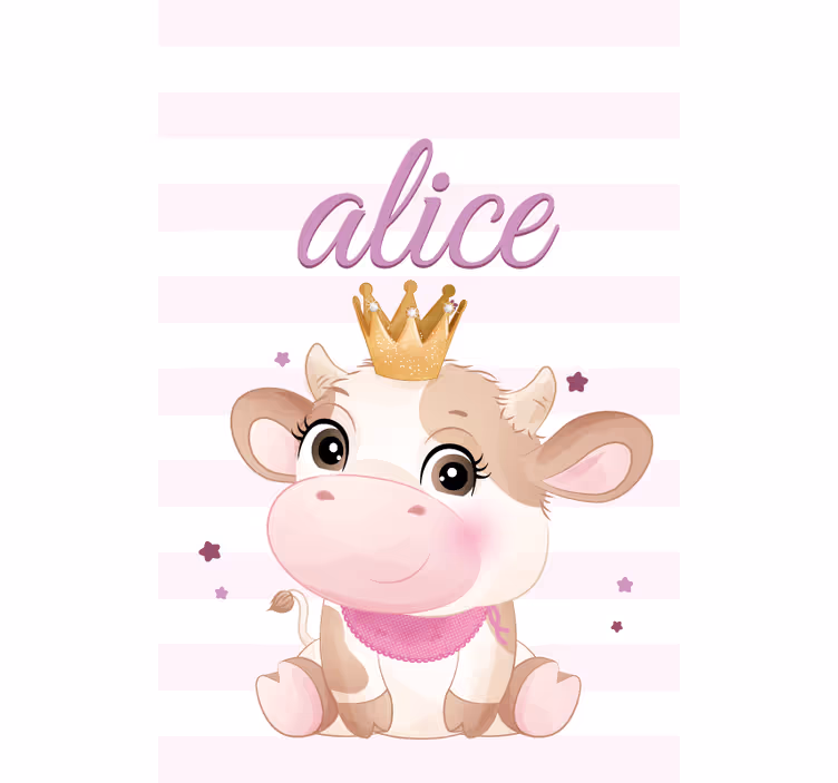 Gekroonde koe met naam rolgordijn babykamer - TenStickers