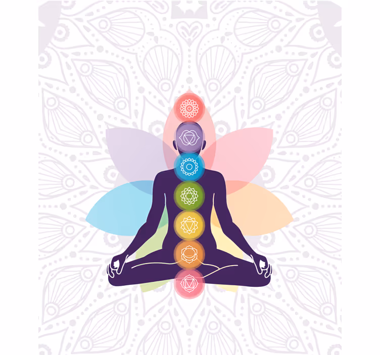 Mediterende figuur met chakra's zen rolgordijn - TenStickers