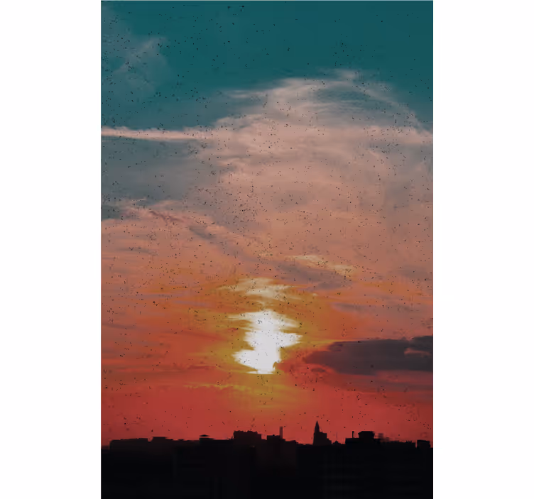 Zonsondergang over de stad rolgordijn wolken - TenStickers