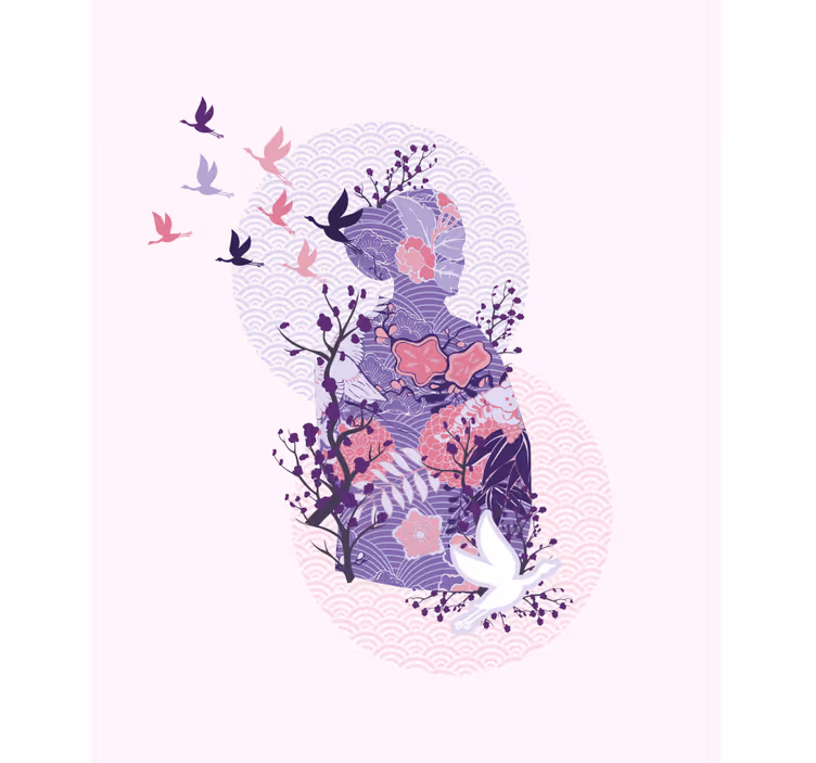 Rolgordijn bloemen en planten floral silhouette art - TenStickers