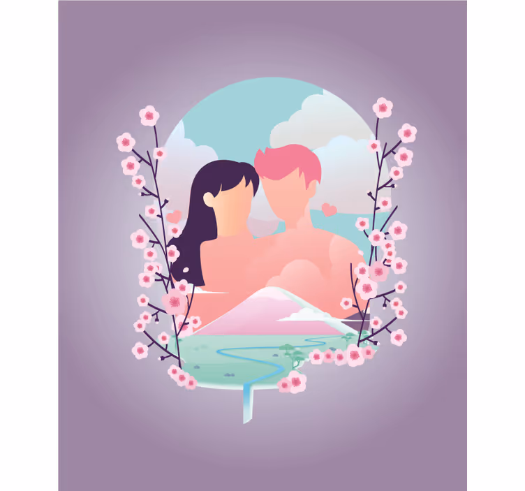 Paar te midden van bloesems rolgordijn romantisch - TenStickers