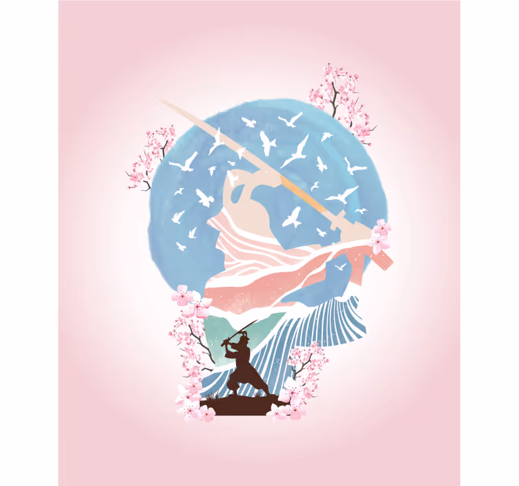 Elegant samurai silhouet rolgordijn kunst - TenStickers