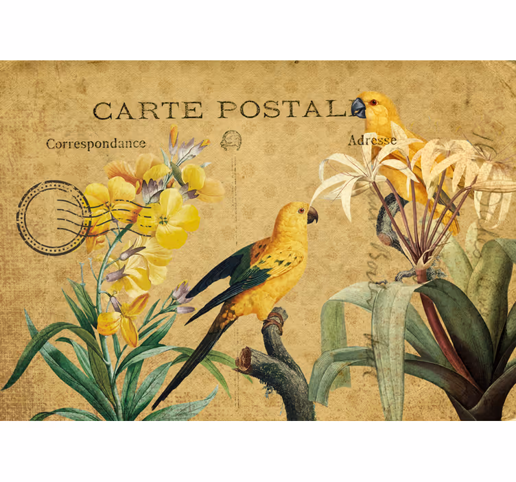 Rolgordijn bloemen en planten vintage vogel bloem - TenStickers