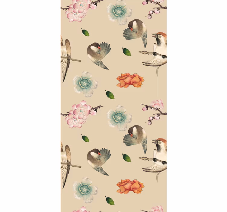 Beige vogelontwerp rolgordijn bloemen en planten - TenStickers