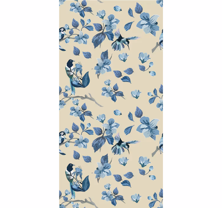 Blauwe vogels en bladeren rolgordijn bloemen en planten - TenStickers