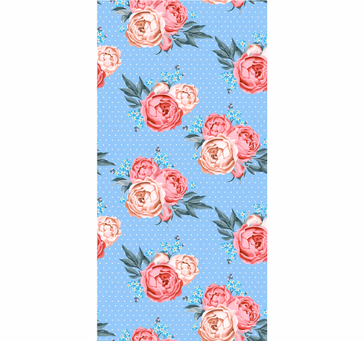 Blauwe bloeiende roze rozen rolgordijn bloemen - TenStickers