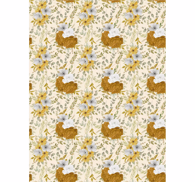 Beige en bruin patroon rolgordijn bloemen en planten - TenStickers