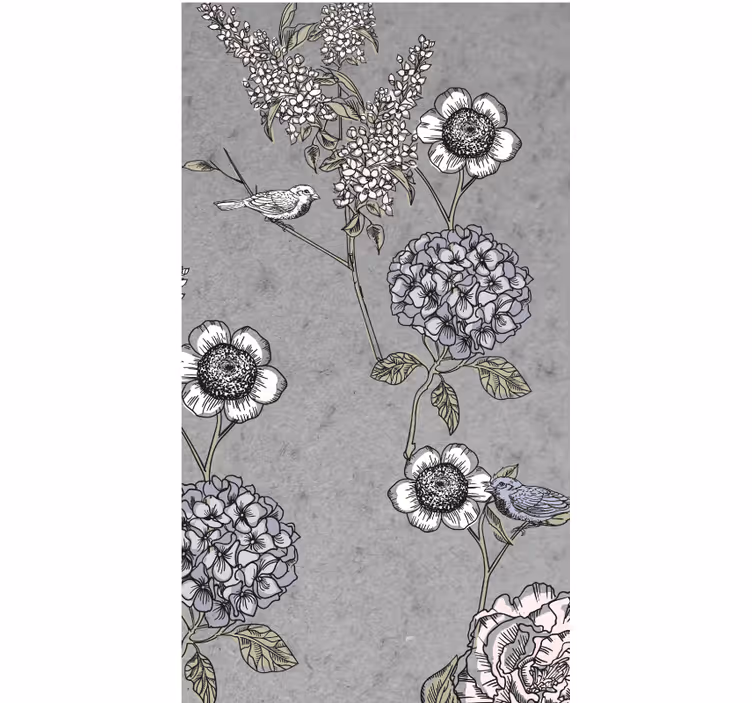 Grijs zacht motief rolgordijn bloemen en planten - TenStickers
