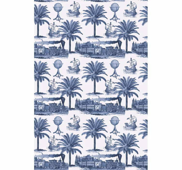 Blauwe palm scène rolgordijn meer vintage - TenStickers