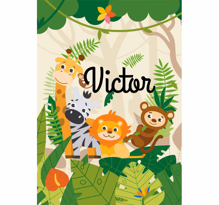 Aanpasbare jungle dieren Rolgordijn met naam - TenStickers
