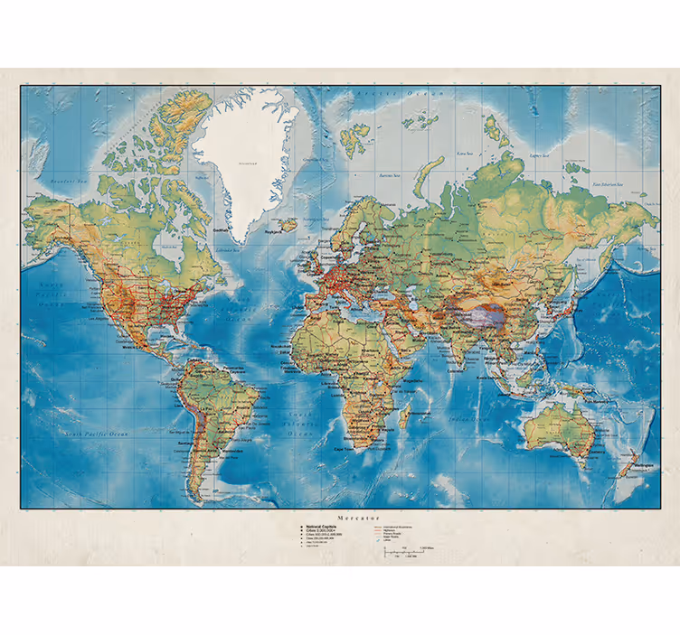 Mercator Jalozie wereldmap - TenStickers