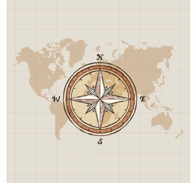 Vintage cartografie en kompas wereldmap rolgordijn - TenStickers