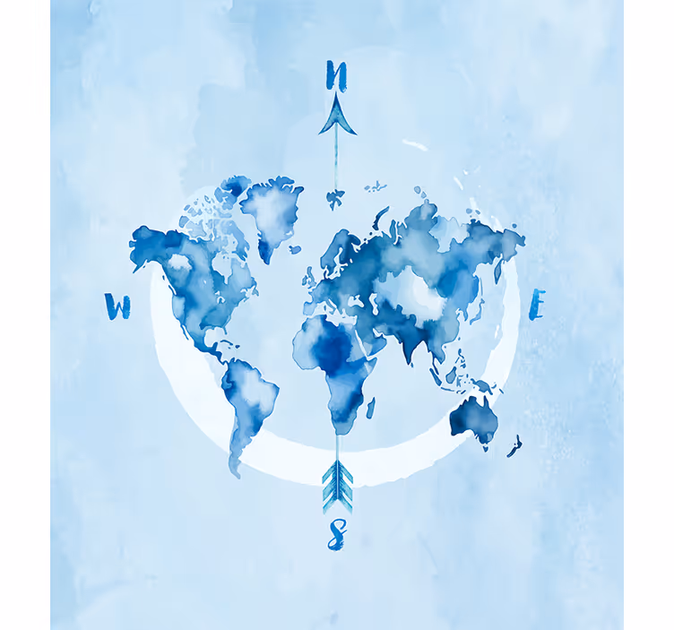 Aquarel blauwe planisfeer Jalozie wereldmap - TenStickers