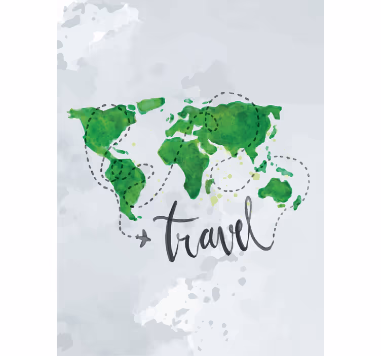 Aquarel reizen Jalozie wereldmap - TenStickers