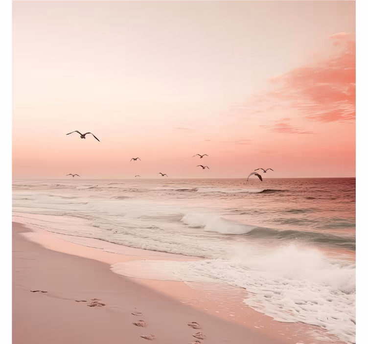 Roze lucht met vogels Romantische rolgordijn - TenStickers