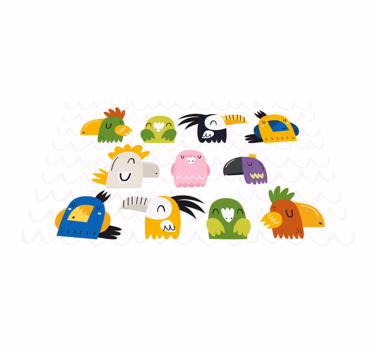 Kinder placemat kleurrijke vogelkoppen - TenStickers
