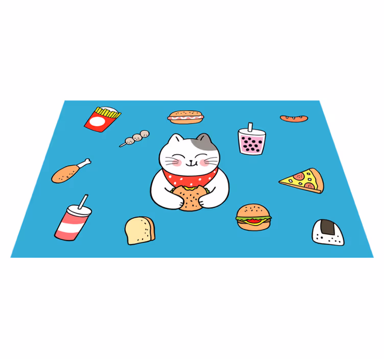 Kinder placemat schattige kat aan het eten - TenStickers