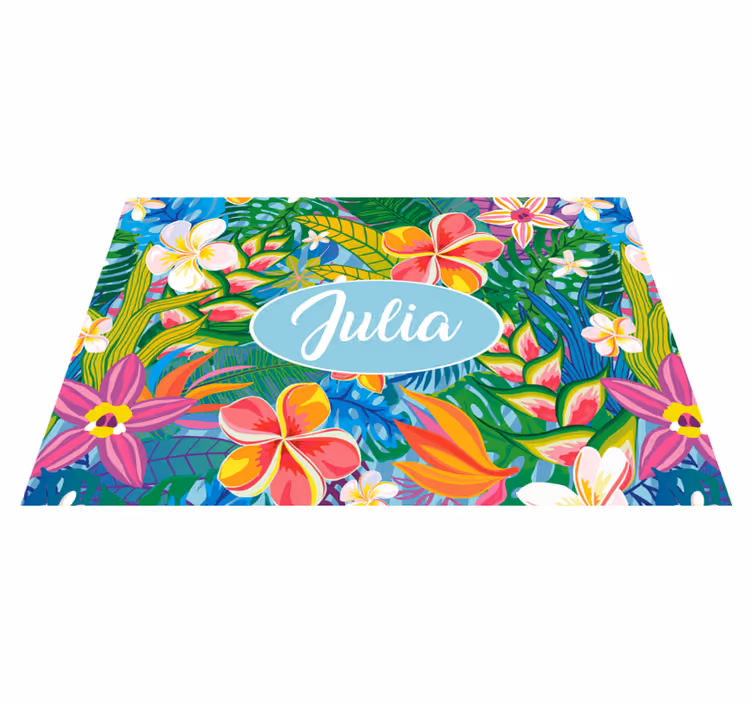 Placemat met naam tropisch bloemig gepersonaliseerd - TenStickers