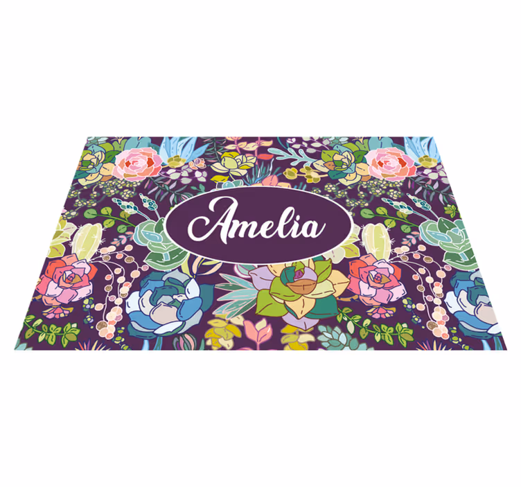 Placemat met naam bloemrijk gepersonaliseerd kunstwerk - TenStickers