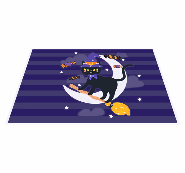 Halloween placemat heksachtige kat op bezem - TenStickers