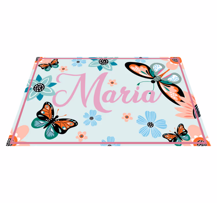 Bloem en vlinders met naam Rechthoekige placemats - TenStickers