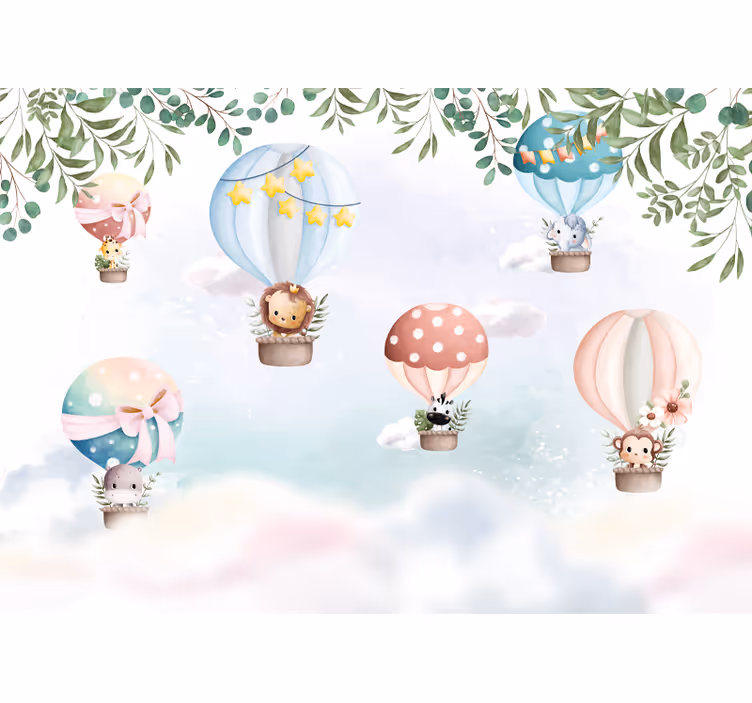 Luchtballon dieren babykamer fotobehang - TenStickers