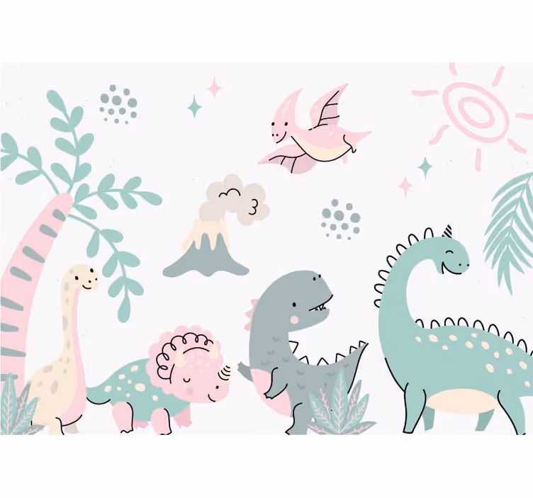 Pastelkleurige dinosaurussen babykamer fotobehang - TenStickers
