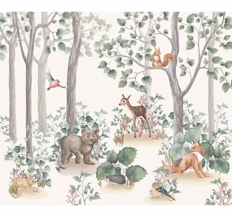 Dieren in het bos babykamer fotobehang - TenStickers